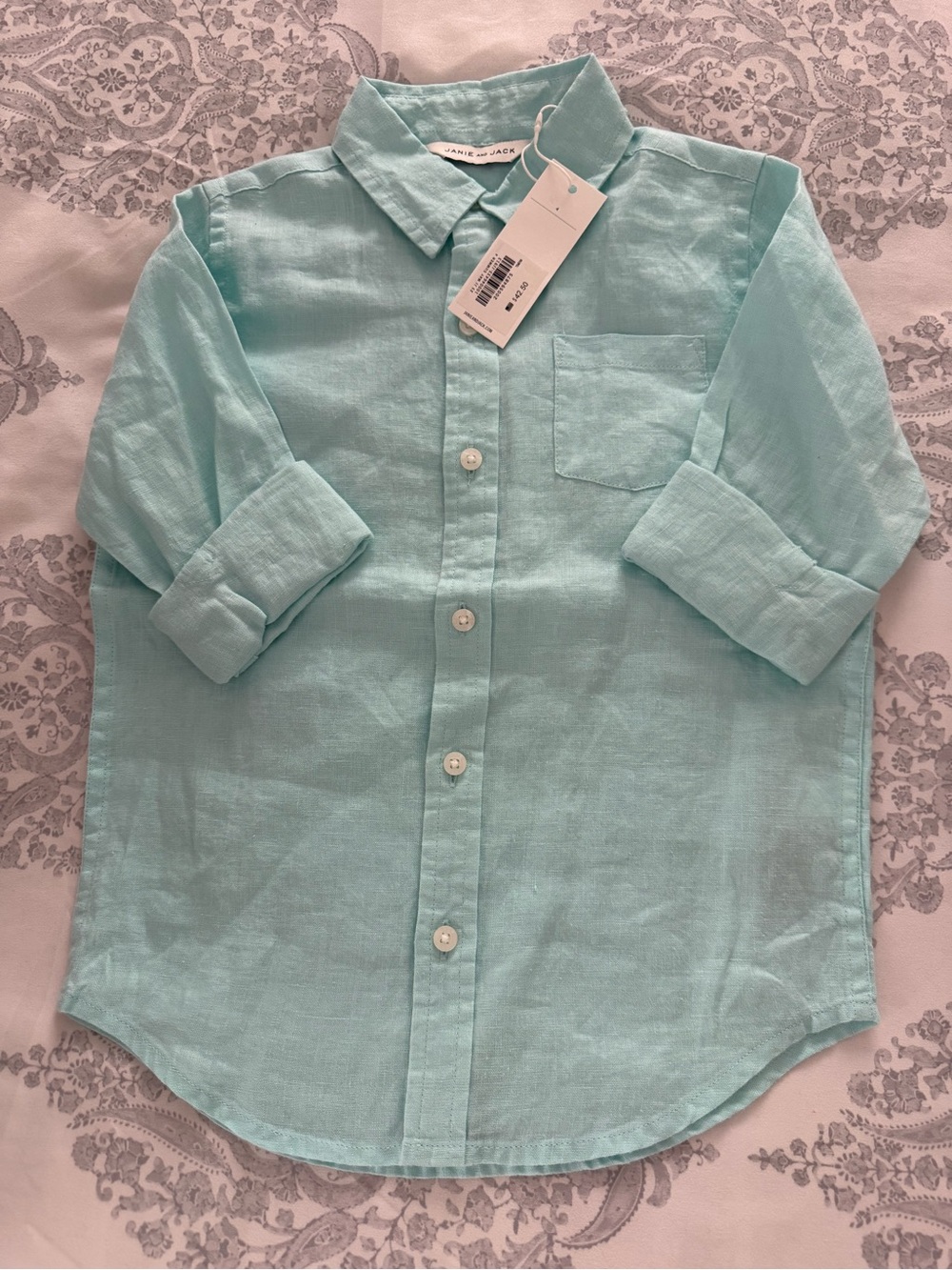 Janie and Jack Light Aqua Button-Front Linen Shirt